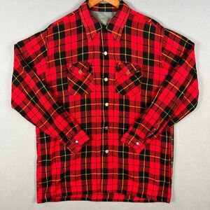 VTG‎ Western Buffalo Plaid Flannel Shirt West Cal .45 Bullet Snap Buttons Fits L